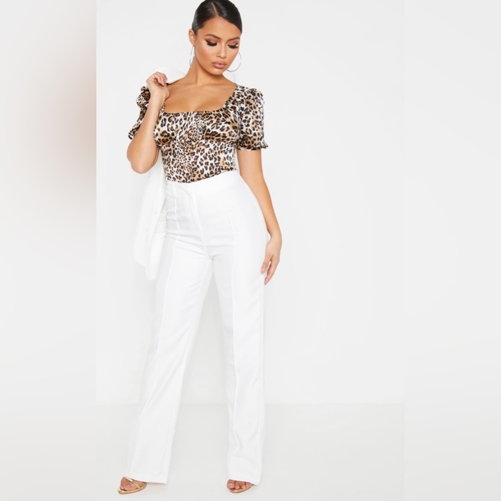 PLT Petite High Waisted White Straight Leg Pant